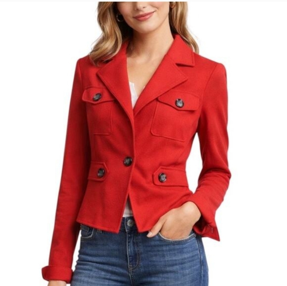 CAbi Little Red Jacket #3374 Tailored Ponte Knit Blazer Jacket Wonen's Size 4